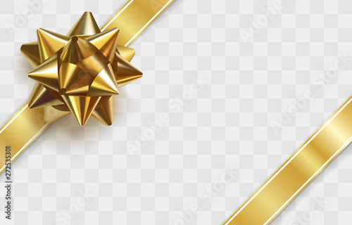 Glossy golden bow. Greeting card template