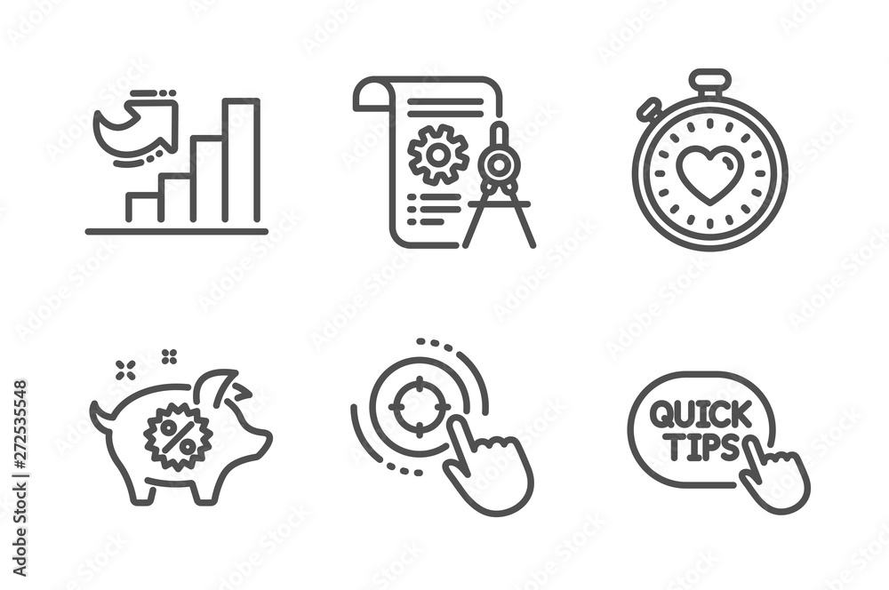 Divider document, Heartbeat timer and Growth chart icons simple set. Piggy sale, Seo target and Quick tips signs. Report file, Love stopwatch. Line divider document icon. Editable stroke. Vector Divider document, Heartbeat timer and Growth chart icons simple set. Piggy sale, Seo target and Quick tips signs. Report file, Love stopwatch. Line divider document icon. Editable stroke. Vector