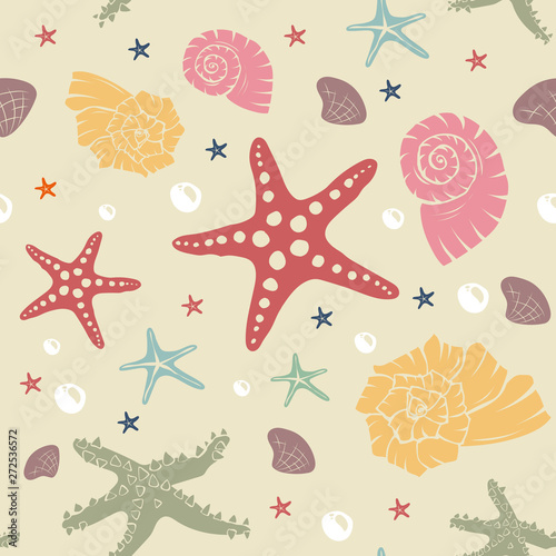Seamless pattern of shells of different colors