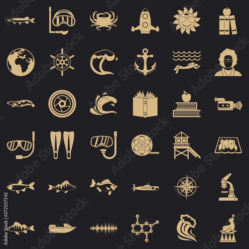 Explorer of the sea icons set. Simple set of 36 explorer of the sea vector icons for web for any design photo