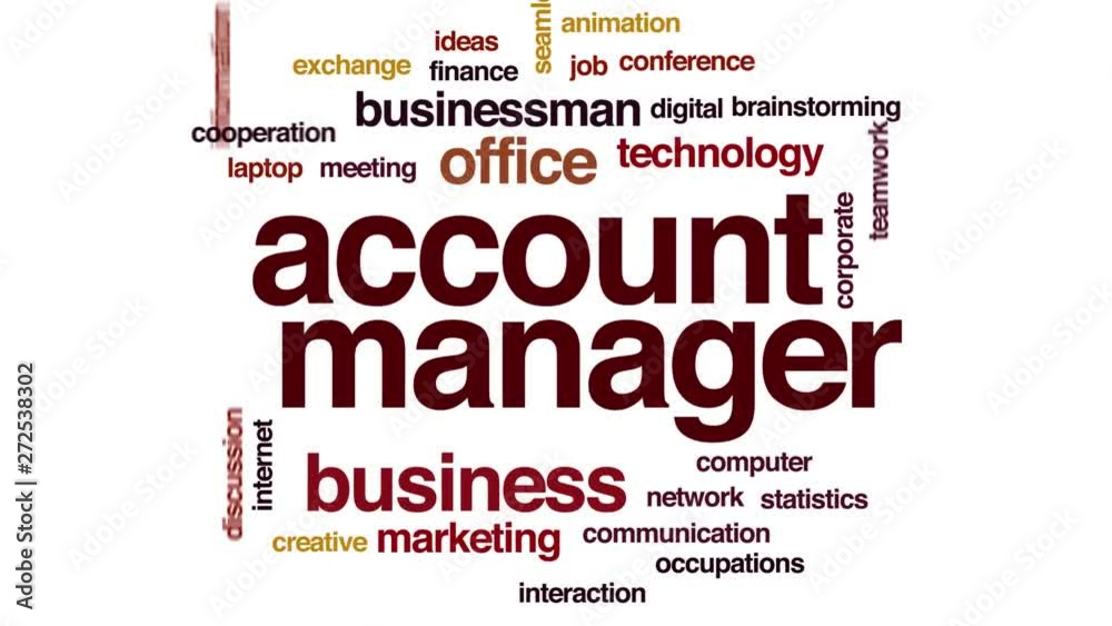 Account manager animated word cloud, text design animation. Kinetic typography.