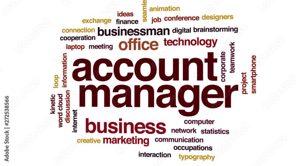 Account manager animated word cloud, text design animation. Kinetic typography.