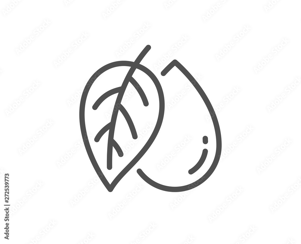 Mineral oil line icon. Organic tested sign. Water drop symbol. Quality design element. Linear style mineral oil icon. Editable stroke. Vector