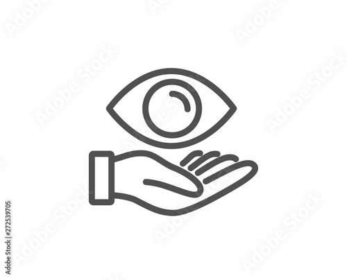 Eye care line icon. Oculist clinic sign. Optometry vision symbol. Quality design element. Linear style health eye icon. Editable stroke. Vector