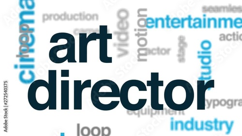 Art director animated word cloud, text design animation. Kinetic typography.