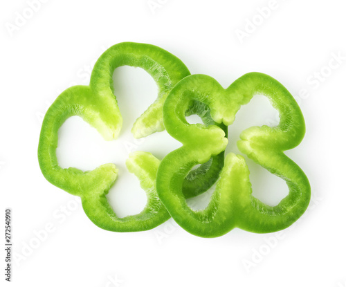 Slices of bell pepper for burger isolated on white, top view