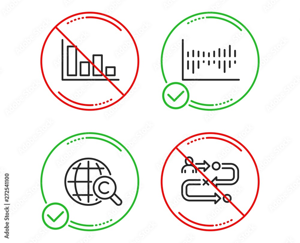 Do or Stop. Column diagram, Histogram and International Сopyright icons simple set. Journey path sign. Sale statistics, Economic trend, World copywriting. Project process. Science set. Vector Do or Stop. Column diagram, Histogram and International Сopyright icons simple set. Journey path sign. Sale statistics, Economic trend, World copywriting. Project process. Science set. Vector