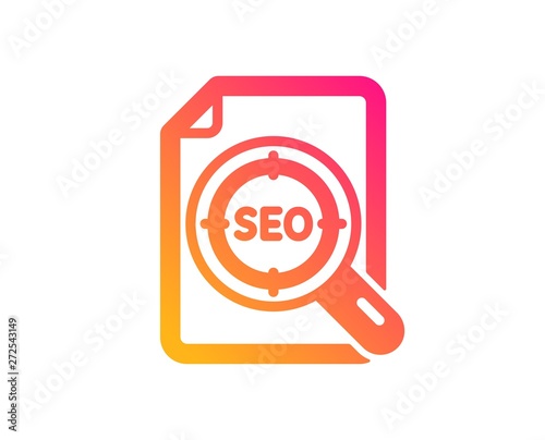 Seo target icon. Search engine optimization sign. File document symbol. Classic flat style. Gradient seo file icon. Vector