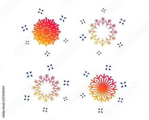 Snowflakes artistic icons. Air conditioning signs. Christmas and New year winter symbols. Frozen weather. Random dynamic shapes. Gradient snowflake icon. Vector