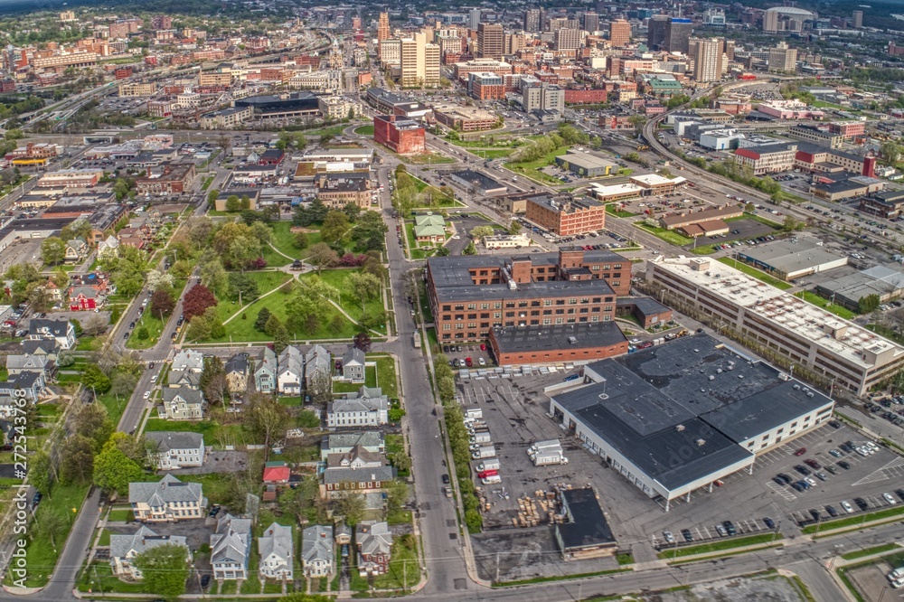 Aerial View of Syracuse, New York on a Cloudy Day