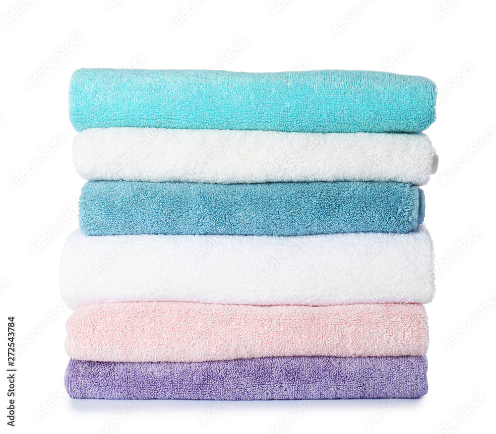 Stack of folded towels on white background Stack of folded towels on white background
