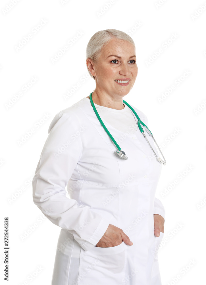 Portrait of female doctor isolated on white. Medical staff Portrait of female doctor isolated on white. Medical staff