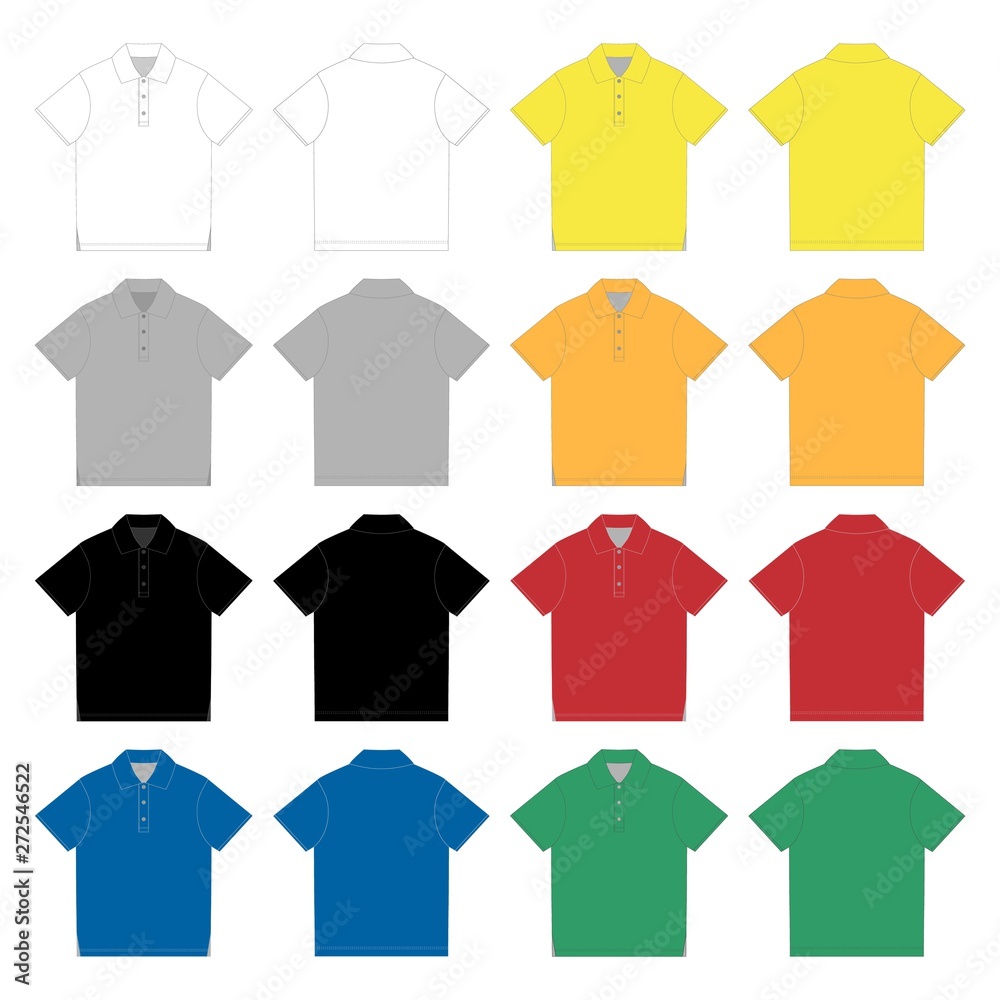 Set of polo t-shirt design template. Technical sketch unisex polo t shirt Set of polo t-shirt design template. Technical sketch unisex polo t shirt