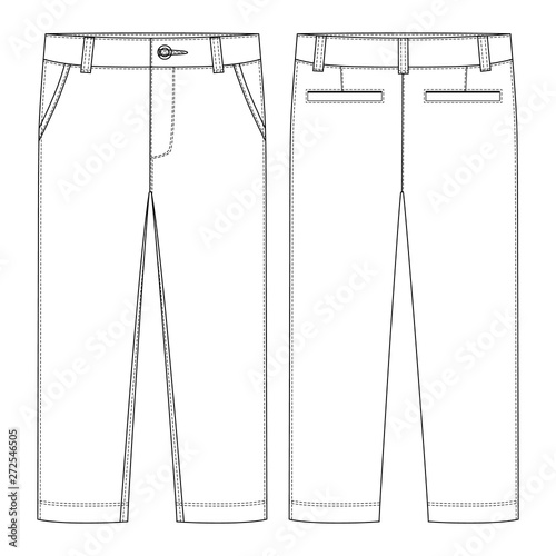 Male pants. KIds trousers design template. Technical sketch of pants.