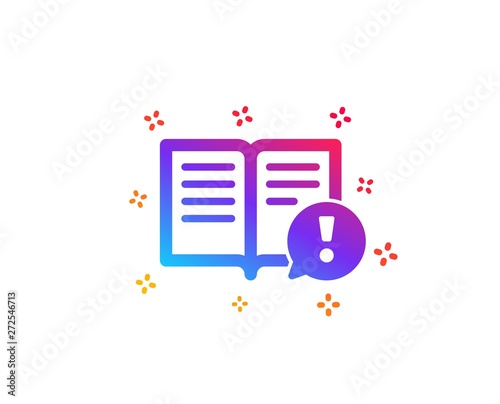 Interesting facts icon. Exclamation mark sign. Book symbol. Dynamic shapes. Gradient design facts icon. Classic style. Vector