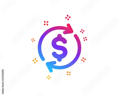 Currency exchange icon. Money Transfer sign. Dollar in rotation arrow symbol. Dynamic shapes. Gradient design usd exchange icon. Classic style. Vector