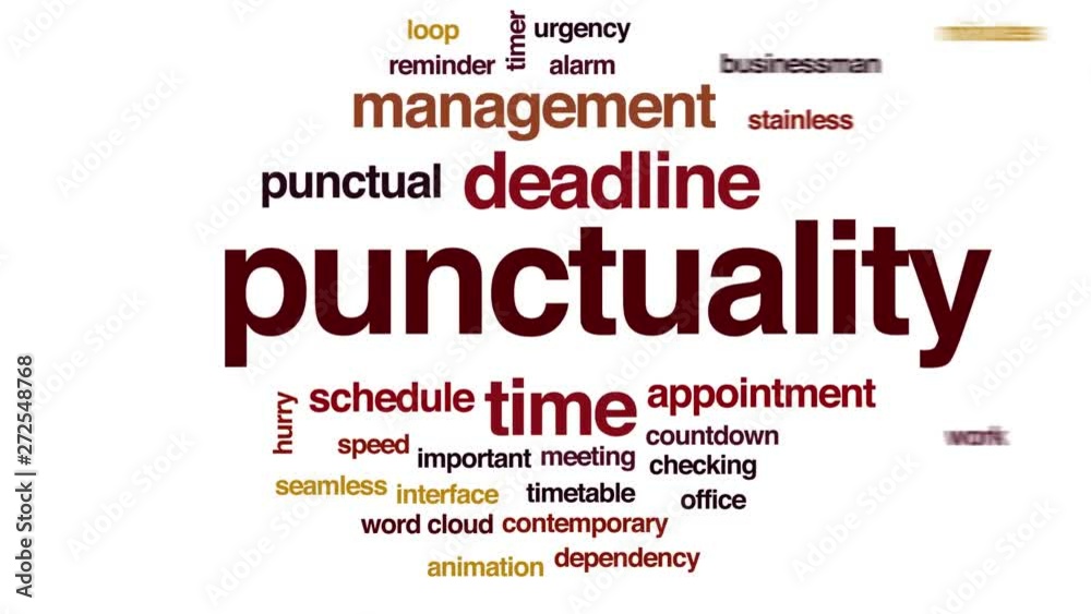 Punctuality animated word cloud, text design animation. Kinetic typography. Punctuality animated word cloud, text design animation. Kinetic typography.