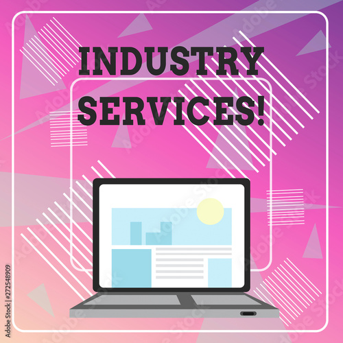 Word writing text Industry Services. Business photo showcasing type of business that provides services to customers Open Modern Laptop Switched On with Website Homepage on Screen Web Search