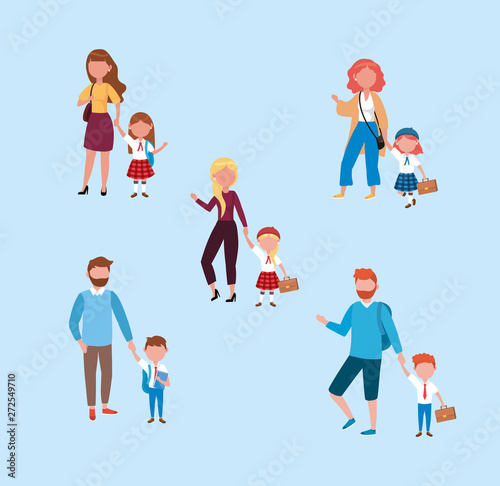 set of mothers and fathers with their girls and boys students