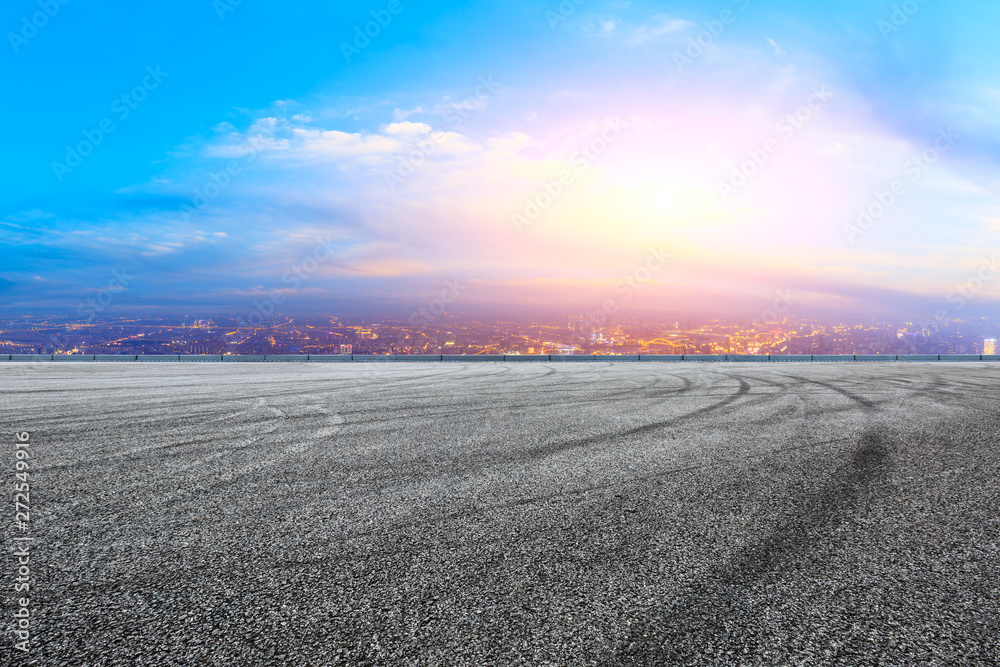 Fototapeta premium Empty road and modern city skyline in Shanghai,China