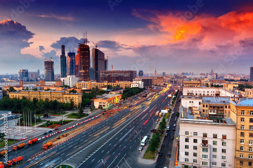 view of the state highway at sunset in Moscow
