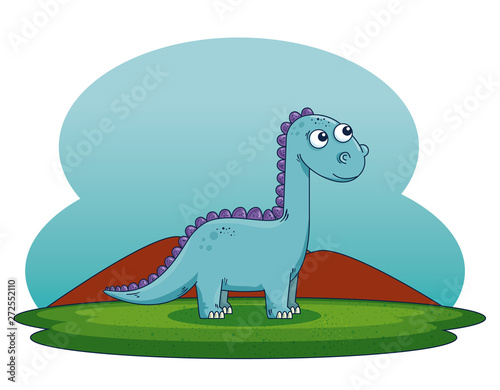 cute diplodocus wild dinosaur with mountains