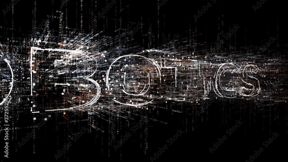 4k robotics animated word tag cloud;text design animation.The Matrix style binary computer code shaped text design animation;changing from zero to one digits;abstract future tech background.