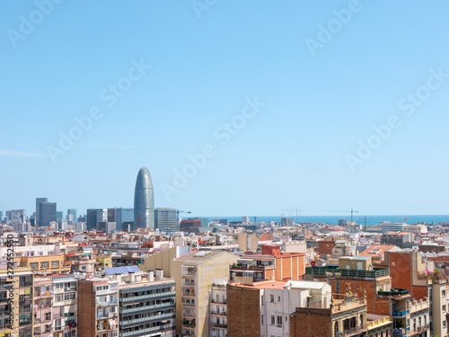 Beautiful top view on Barcelona on sunny day, Spain