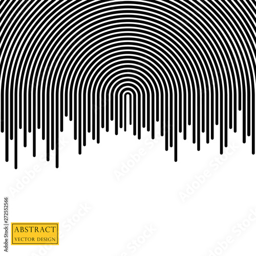 Abstract illustration of dripping  the current effect of the paint. Striped semi-circular line of the strip. Vector element isolated on light background.