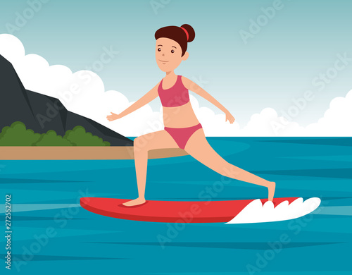 girl practice surfing activity in the landscape