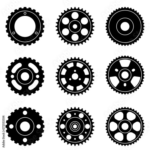 Various types of timing belt. Flat icon. Silhouette vector