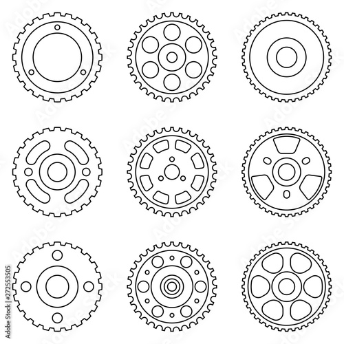 Various types of timing belt. Flat icon. Vector thin line