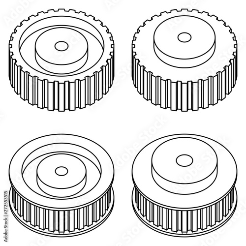 Timing pulley. Machine parts. Vector thin line