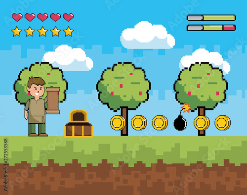 Arcade game world and pixel scene design