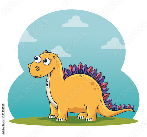 stegosaurus wild dinosaur character with clouds