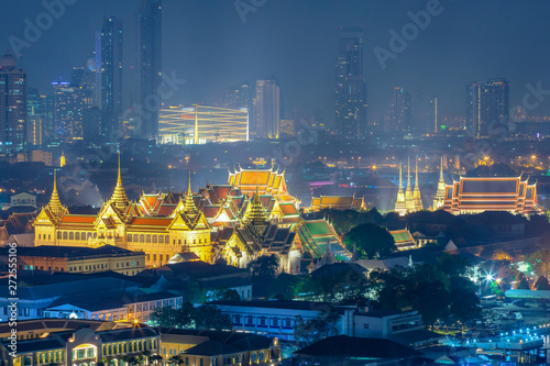 Wat Phra Keaw  Wat Pho and Grand palace at night in Bangkok  Thailand