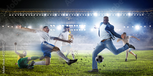 Black man plays his best soccer match. Mixed media © Sergey Nivens