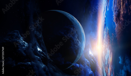 Fototapeta Naklejka Na Ścianę i Meble -  Deep space beauty. Planet orbit.