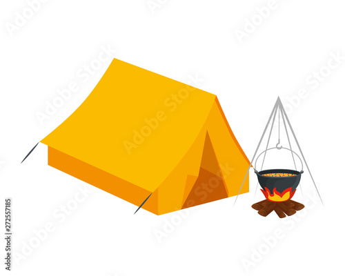 tent camping with wood fire icons