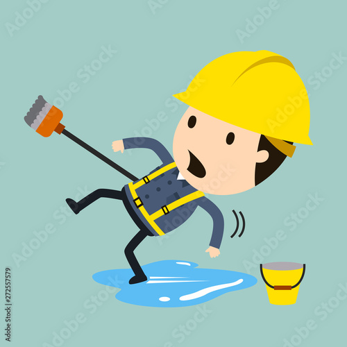 Slip and fall, Vector illustration, Safety and accident, Industrial safety cartoon