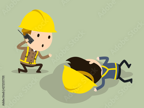 have an emergency, Ask for help, Vector illustration, Safety and accident, Industrial safety cartoon