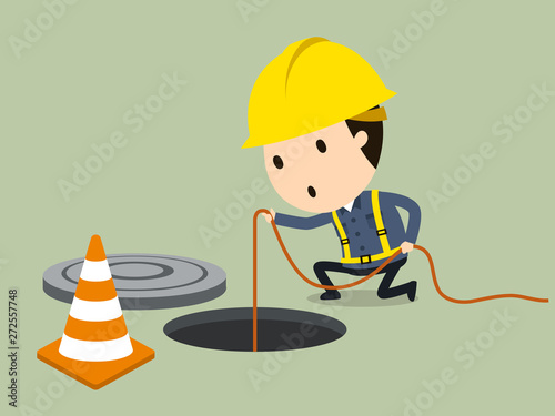 Drainage work, Vector illustration, Safety and accident, Industrial safety cartoon