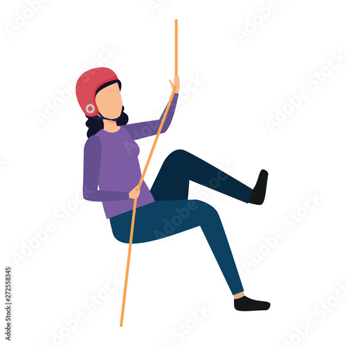 woman climbing with rope character