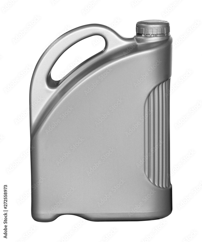 Plastic canister for machine oil isolated on white Plastic canister for machine oil isolated on white