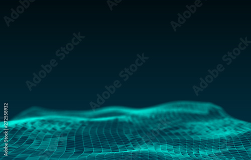 3d Abstract Background Network concept . Future backgroundTechnology concept. 3d landscape. Big data. Lanscape with connections dots and lines on dark background. Big data - 3d Rendering.