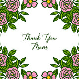 Vector illustration card thank you mom with elegant rose wreath frame