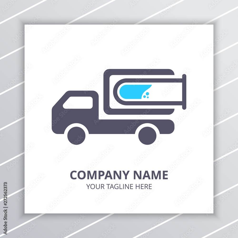 Research Lab Delivery Logo Design Concept, laboratory bottle and truck car element Research Lab Delivery Logo Design Concept, laboratory bottle and truck car element