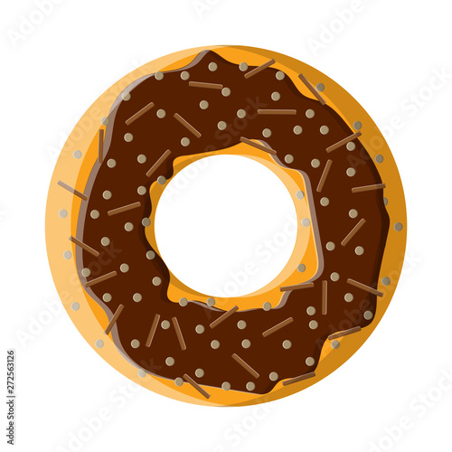 Round sweet tasty nourishing hot fresh donut, pastries, sugar-covered cookies in brown chocolate pastry icing on a white background. Vector illustration