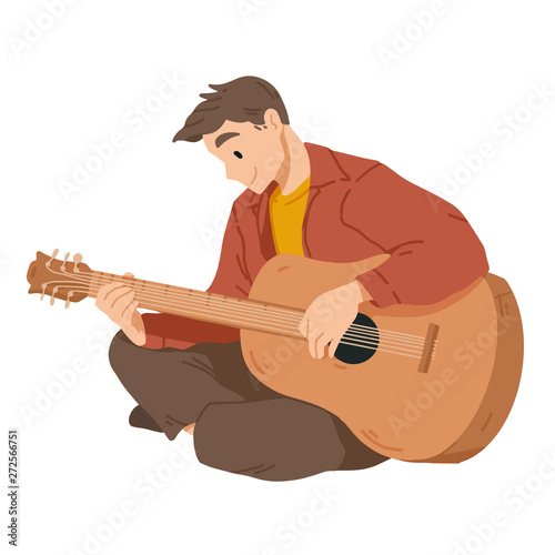 Man playing guitar. Musician. Musical performance. Vector