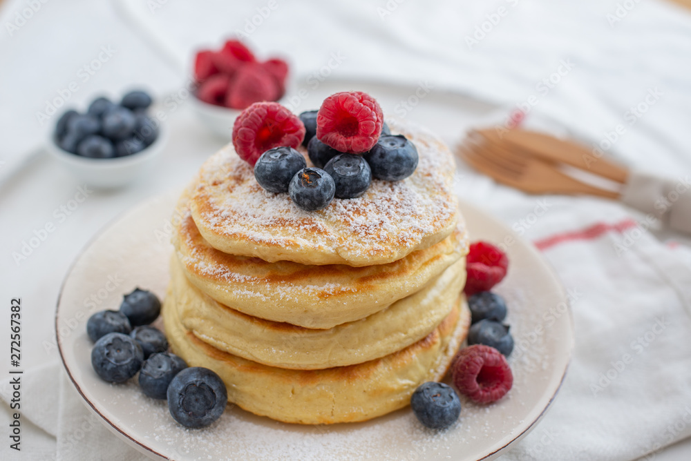 home made sweet pancakes with berries for breakfast home made sweet pancakes with berries for breakfast